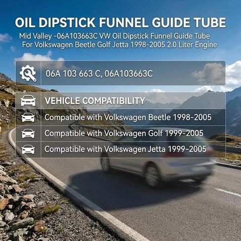 Oil Dipstick Funnel Guide Tube Compatible with Volkswagen Beetle 1998-2005, Golf 1999-2005, Jetta 1999-2005 with 2.0L Engine, Oil Level Indicator Dip Stick Housing Sleeve Orange in Kuwait