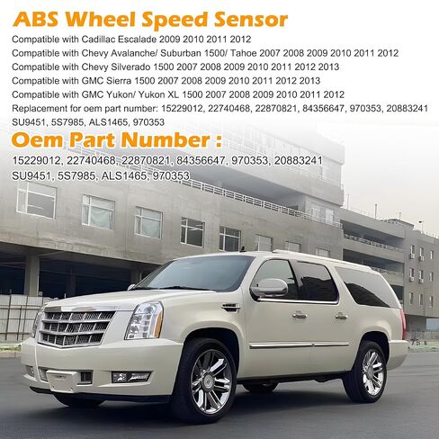 2 Pcs ABS Wheel Speed Sensor Fit for Cadillac Escalade 2009-2012 Chevy Avalanche/Suburban 1500/ Tahoe 2007-2012 Chevy Silverado 1500 GMC Sierra 1500 GMC Yukon/Yukon XL 1500, Replacement for 15229012 in Saudi Arabia