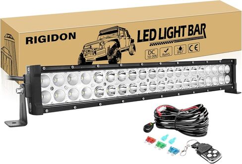 RIGIDON 12 Inch 72W Light Bar with Wire Harness Strobe Switch Remote Control, Double Row Flood Spot Combo 7200LM LED Light Bar Waterproof Driving Boat Off Road LED Work Light for Truck SUV ATV UTV in Saudi Arabia