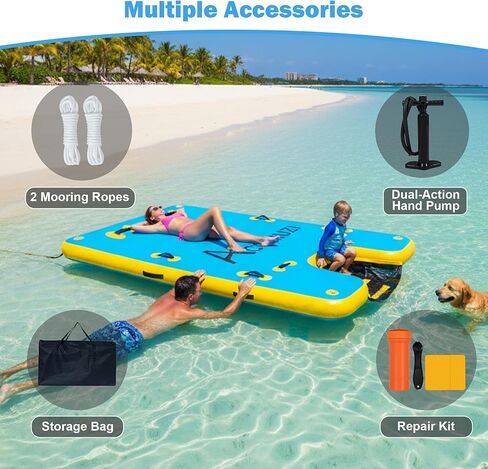 Inflatable Water Platform with Dog Ramp, Heavy-Duty 6" Thick Drop Stitch Floating Dock for Pets Adults, Portable Lake Raft for Boat Pool Beach, Includes Pump in Saudi Arabia