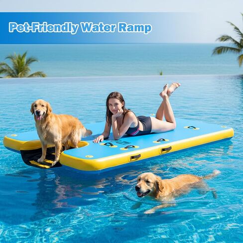 Inflatable Water Platform with Dog Ramp, Heavy-Duty 6" Thick Drop Stitch Floating Dock for Pets Adults, Portable Lake Raft for Boat Pool Beach, Includes Pump in Saudi Arabia