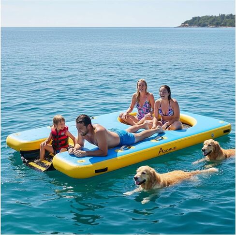 Inflatable Water Platform with Dog Ramp, Heavy-Duty 6" Thick Drop Stitch Floating Dock for Pets Adults, Portable Lake Raft for Boat Pool Beach, Includes Pump in Saudi Arabia