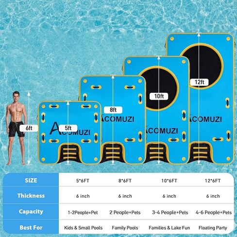 Inflatable Water Platform with Dog Ramp, Heavy-Duty 6" Thick Drop Stitch Floating Dock for Pets Adults, Portable Lake Raft for Boat Pool Beach, Includes Pump in Saudi Arabia