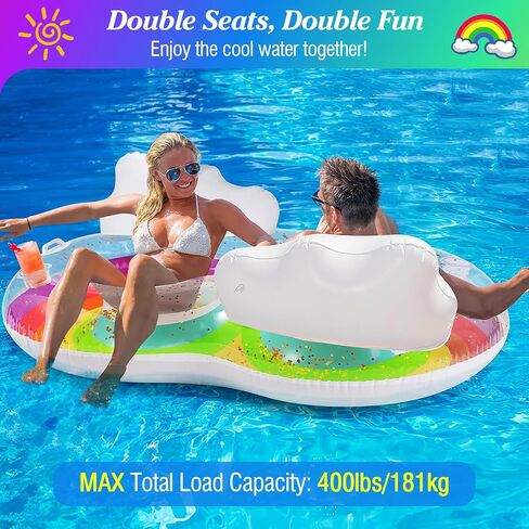 MoKo Inflatable Pool Floats Adult-Water Lounge with Detachable Headrest & Cup Holders Pool Lounger Float Raft Swimming Pool Floaties Toys for Party Lake Summer Beach Outdoor in Saudi Arabia