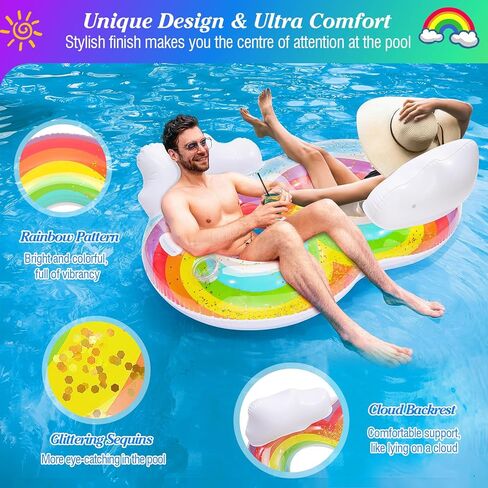MoKo Inflatable Pool Floats Adult-Water Lounge with Detachable Headrest & Cup Holders Pool Lounger Float Raft Swimming Pool Floaties Toys for Party Lake Summer Beach Outdoor in Saudi Arabia