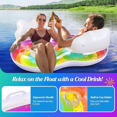 MoKo Inflatable Pool Floats Adult-Water Lounge with Detachable Headrest & Cup Holders Pool Lounger Float Raft Swimming Pool Floaties Toys for Party Lake Summer Beach Outdoor in Saudi Arabia