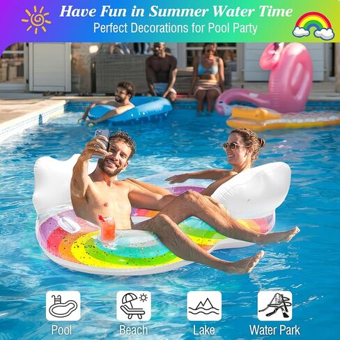 MoKo Inflatable Pool Floats Adult-Water Lounge with Detachable Headrest & Cup Holders Pool Lounger Float Raft Swimming Pool Floaties Toys for Party Lake Summer Beach Outdoor in Saudi Arabia
