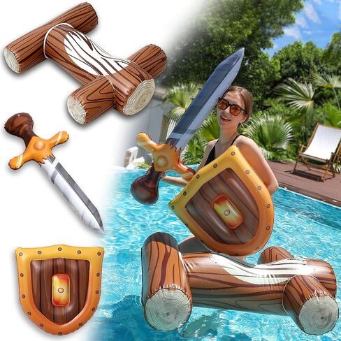 Inflatable Floating Row Toys for Adult, Log Rafts to Float Toys (with Inflatable Sabers and Shields), Funny Pool Toys for Summer Beach, Pool Party, Water Games in Saudi Arabia