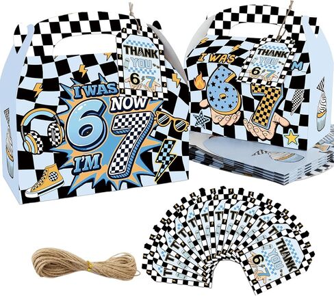 READIGO Blue 6 7 Birthday Party Favor Boxes 12PCS I Was 6 Now I’m 7 Gift Boxes with Thank You Tags in Saudi Arabia