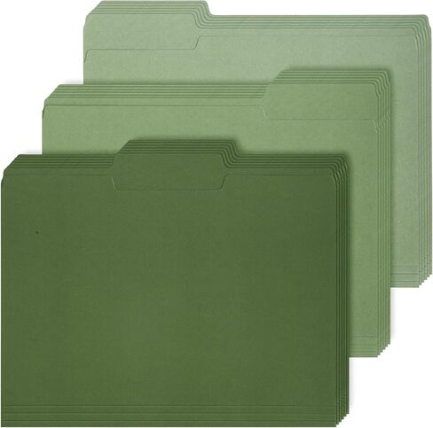 Whaline Sage Green File Folders Letter Size 12 Packs 3 ألوان متدرجة جيوب ملفات خضراء مع 1/3 علامة تبويب مقطوعة لمستلزمات الفصول الدراسية المنزلية والمكاتب، 8.9 × 11.6 بوصة in Kuwait