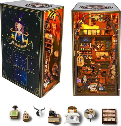 Magic House Book Nook Kit - 3D Wood DIY Fantasy Cottage with LED Lights& Music, Enchanted Miniature House Craft for Adults Teens, Magic Bookshelf Decor & Puzzle Gift in Saudi Arabia