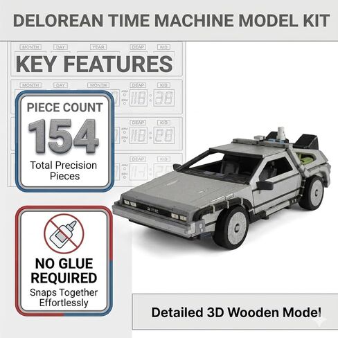 مجموعة ألغاز ونماذج خشبية ثلاثية الأبعاد من DeLorean (154 قطعة) قم ببناء وطلاء لعبة نسخة طبق الأصل لآلة الزمن ثلاثية الأبعاد الخاصة بك، لا تحتاج إلى غراء - هدية للأطفال والمراهقين والبالغين ومحبي الفيلم (10+) in Kuwait