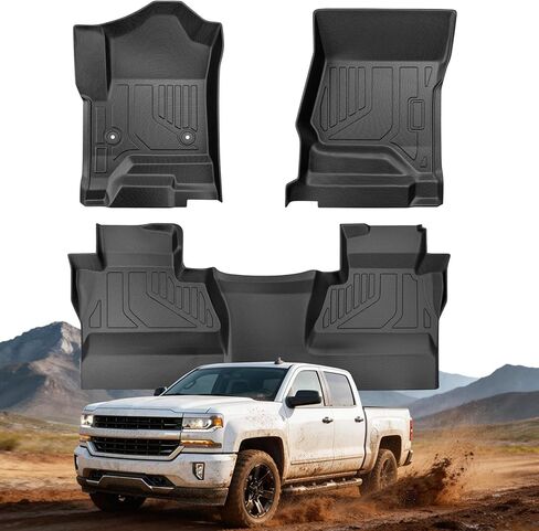 سجادات أرضية الشاحنة TPE: مناسبة خصيصًا لسيارة Chevy Silverado لـ GMC Sierra 1500 2014 2015 2016 2017 2018 & 2500 HD | 3500 HD 2015-2019 Crew Cab - حماية من جميع الأحوال الجوية، غير قابلة للانزلاق، سهلة التنظيف، ملحقات السيارة in Kuwait