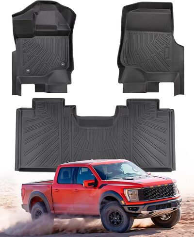سجادات أرضية CreekT® لسيارة Ford F150 2015-2025 2026 (SuperCab/الكابينة الممتدة فقط)، سجادات أرضية مطاطية مناسبة لجميع الأحوال الجوية للصف الأول والثاني لسيارة Ford F 150 XL، XLT، ملحقات الشاحنات المقاومة للماء شديدة التحمل in Kuwait
