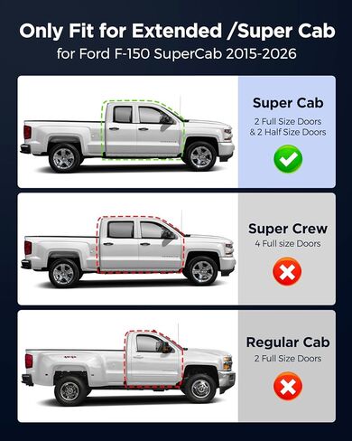 سجادات أرضية CreekT® لسيارة Ford F150 2015-2025 2026 (SuperCab/الكابينة الممتدة فقط)، سجادات أرضية مطاطية مناسبة لجميع الأحوال الجوية للصف الأول والثاني لسيارة Ford F 150 XL، XLT، ملحقات الشاحنات المقاومة للماء شديدة التحمل in Kuwait
