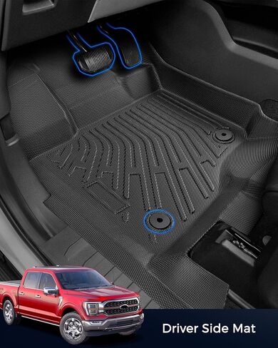 سجادات أرضية CreekT® لسيارة Ford F150 2015-2025 2026 (SuperCab/الكابينة الممتدة فقط)، سجادات أرضية مطاطية مناسبة لجميع الأحوال الجوية للصف الأول والثاني لسيارة Ford F 150 XL، XLT، ملحقات الشاحنات المقاومة للماء شديدة التحمل in Kuwait