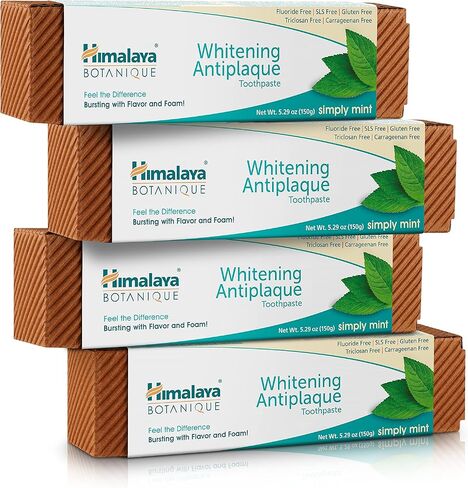Himalaya Botanique Whitening Complete Care Toothpaste, 20 Pack Travel Size, Teeth Whitening, Fights Plaque, Fluoride Free, No Artificial Flavors, SLS Free, Simply Mint Flavor, TSA Approved, 0.74 Oz in Kuwait