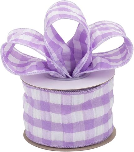 2-1/2 Inch Bubbled Check Ribbon, 10 Yards Purple and White Wired Edge Ribbon for Gift Wrapping, Crafts, Wreaths, Garlands, Weddings and Christmas in Saudi Arabia