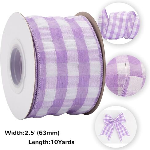2-1/2 Inch Bubbled Check Ribbon, 10 Yards Purple and White Wired Edge Ribbon for Gift Wrapping, Crafts, Wreaths, Garlands, Weddings and Christmas in Saudi Arabia