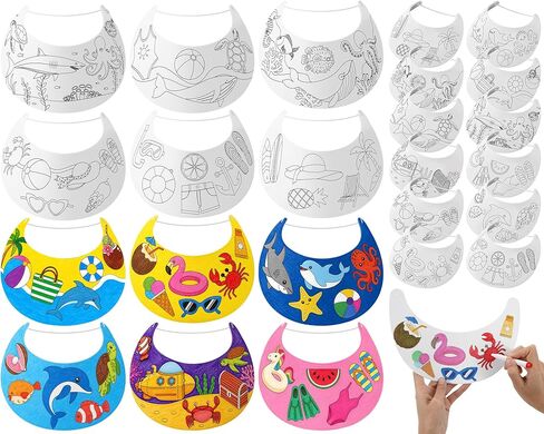24pcs EVA Foam Visor Summer Crafts Sun Hat Crafts Kits DIY Beach Sun Visor Hat Activities for Ocean Animals Foam Visors DIY Craft Kit for Summer Party Home Activities in Saudi Arabia