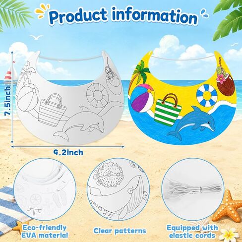 24pcs EVA Foam Visor Summer Crafts Sun Hat Crafts Kits DIY Beach Sun Visor Hat Activities for Ocean Animals Foam Visors DIY Craft Kit for Summer Party Home Activities in Saudi Arabia
