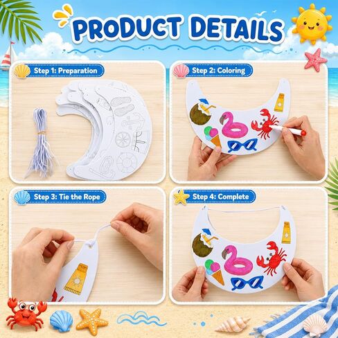24pcs EVA Foam Visor Summer Crafts Sun Hat Crafts Kits DIY Beach Sun Visor Hat Activities for Ocean Animals Foam Visors DIY Craft Kit for Summer Party Home Activities in Saudi Arabia