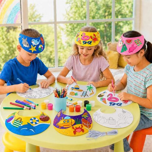 24pcs EVA Foam Visor Summer Crafts Sun Hat Crafts Kits DIY Beach Sun Visor Hat Activities for Ocean Animals Foam Visors DIY Craft Kit for Summer Party Home Activities in Saudi Arabia