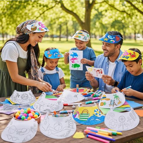 24pcs EVA Foam Visor Summer Crafts Sun Hat Crafts Kits DIY Beach Sun Visor Hat Activities for Ocean Animals Foam Visors DIY Craft Kit for Summer Party Home Activities in Saudi Arabia