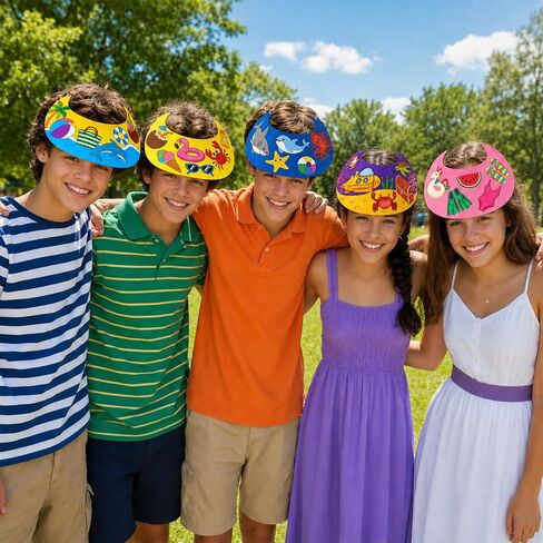24pcs EVA Foam Visor Summer Crafts Sun Hat Crafts Kits DIY Beach Sun Visor Hat Activities for Ocean Animals Foam Visors DIY Craft Kit for Summer Party Home Activities in Saudi Arabia