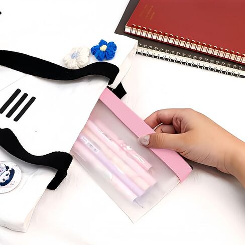 4 Pack Clear Wallet Pouch, 8.1x4.1 Inch TPU Transparent Pencil Case with Smooth Zipper, Multi-Use Makeup Bag for Supplies Organizer (Pink, Black, Teal, White) in Saudi Arabia