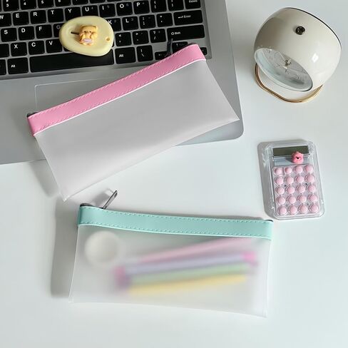 4 Pack Clear Wallet Pouch, 8.1x4.1 Inch TPU Transparent Pencil Case with Smooth Zipper, Multi-Use Makeup Bag for Supplies Organizer (Pink, Black, Teal, White) in Saudi Arabia
