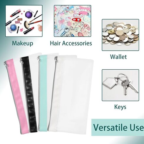 4 Pack Clear Wallet Pouch, 8.1x4.1 Inch TPU Transparent Pencil Case with Smooth Zipper, Multi-Use Makeup Bag for Supplies Organizer (Pink, Black, Teal, White) in Saudi Arabia