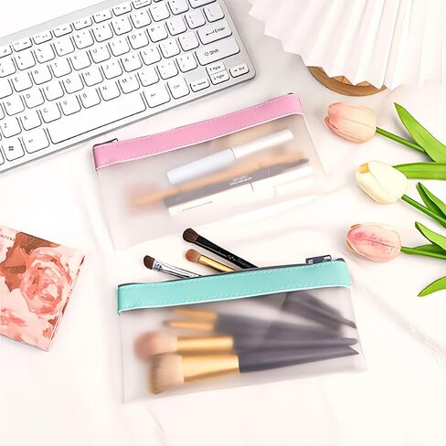 4 Pack Clear Wallet Pouch, 8.1x4.1 Inch TPU Transparent Pencil Case with Smooth Zipper, Multi-Use Makeup Bag for Supplies Organizer (Pink, Black, Teal, White) in Saudi Arabia