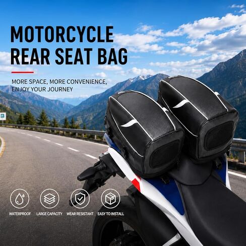 Motorcycle Backseat Bag For Kawasaki KLX300 2020-2026,Waterproof Rear Bag Large Capacity Carbon Pu Material Double-Row Buckle Anti-Slip Fixing in Kuwait