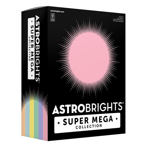 مجموعة Astrobrights Super Mega، ورق ملون، تشكيلة باستيل، 6 ألوان موسعة، 780 ورقة، 24 رطل/89 جرامًا للمتر المربع، 8.5 بوصة × 11 بوصة - المزيد من الألوان، والمزيد من الأوراق! (91494) in Kuwait