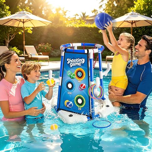 Sitodier Pool Basketball Hoop, 4-in-1 Floating Basketball Hoop with Rings Game Shooting Game and Sticky Balls for Family Party, Outdoor Swimming Pool Games Summer Water Sports Toy for Kids Age 3-12 in Saudi Arabia