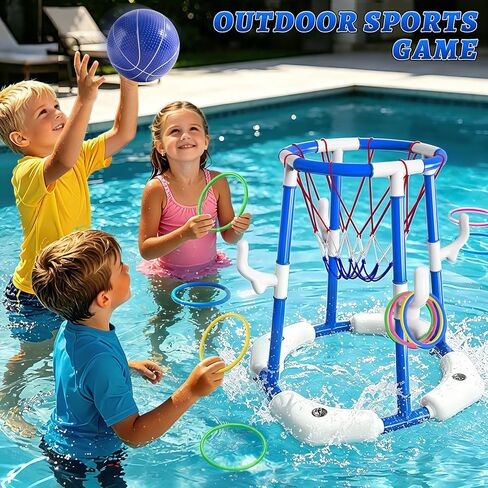 Sitodier Pool Basketball Hoop, 4-in-1 Floating Basketball Hoop with Rings Game Shooting Game and Sticky Balls for Family Party, Outdoor Swimming Pool Games Summer Water Sports Toy for Kids Age 3-12 in Saudi Arabia