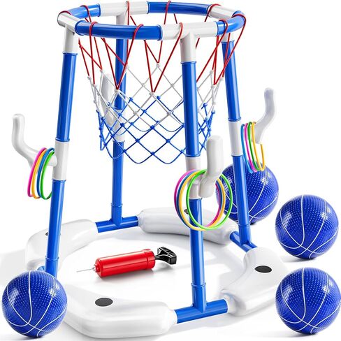 Sitodier Pool Basketball Hoop, 4-in-1 Floating Basketball Hoop with Rings Game Shooting Game and Sticky Balls for Family Party, Outdoor Swimming Pool Games Summer Water Sports Toy for Kids Age 3-12 in Saudi Arabia