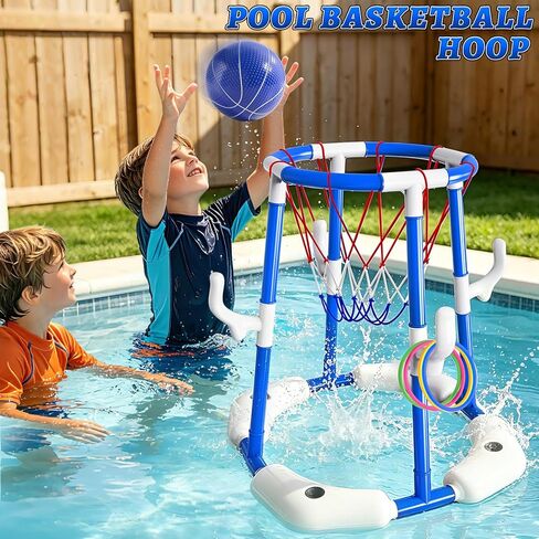 Sitodier Pool Basketball Hoop, 4-in-1 Floating Basketball Hoop with Rings Game Shooting Game and Sticky Balls for Family Party, Outdoor Swimming Pool Games Summer Water Sports Toy for Kids Age 3-12 in Saudi Arabia