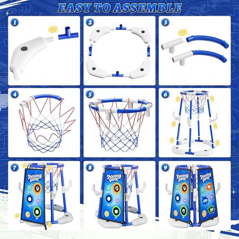 Sitodier Pool Basketball Hoop, 4-in-1 Floating Basketball Hoop with Rings Game Shooting Game and Sticky Balls for Family Party, Outdoor Swimming Pool Games Summer Water Sports Toy for Kids Age 3-12 in Saudi Arabia