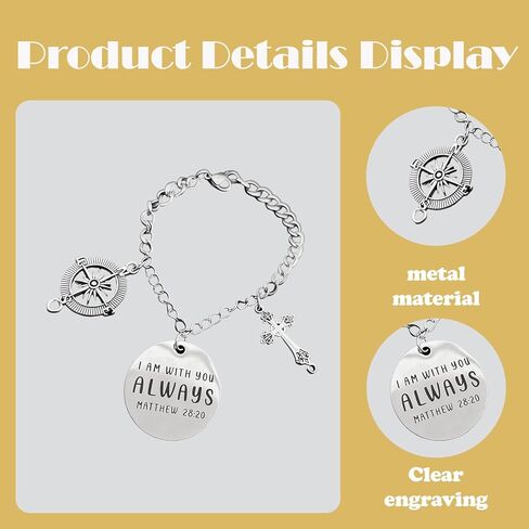 Wheel Cross Car Charms Accessory, Guardian Celestial Classic Faith Rearview Mirror Ornament, Car Hanger with Compass & 'I Am with You Always' Matthew 28:20, Vintage Book Verse for Bags in Kuwait