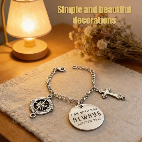 Wheel Cross Car Charms Accessory, Guardian Celestial Classic Faith Rearview Mirror Ornament, Car Hanger with Compass & 'I Am with You Always' Matthew 28:20, Vintage Book Verse for Bags in Kuwait