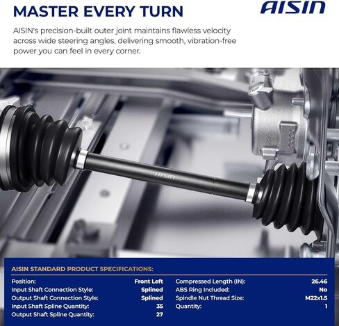 AISIN AFTERMARKET CVAFD-00752 Front Driver CV Axle Shaft Assembly - Compatible with Ford Fusion 2013-2020, Police Responder Hybrid SSV Plug-In Hybrid 2019-2020, Lincoln MKZ 2014-2016 in Kuwait