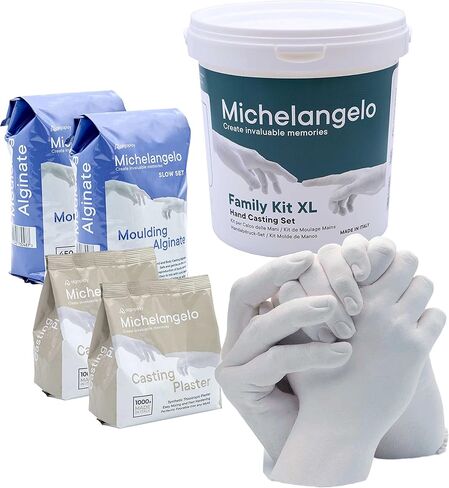 Algaplay Michelangelo Family KIT XL Casting Hands and Feet with high Precision Alginate and Plaster for Footprints of Child, Adults and Couple. Including Free Measuring Cup and Mixing Spatula in Saudi Arabia