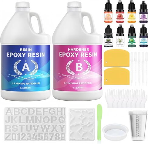 Minlebao Crystal Clear Epoxy Resin Kit 32oz, High Gloss Bubble-Free Coating & Casting for DIY Art, Jewelry Making, River Tables - 1:1 Ratio with Measuring, Silicone Mold and Usage Tools​ in Saudi Arabia