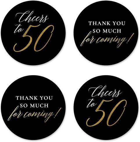 Mobiusea Creation Black Cheers to 50 & Thank You for Coming Stickers | 60pcs Round Gold Foil Stickers for 50th Birthday & Wedding Anniversary | Waterproof Envelope Seals for Party Favors in Kuwait