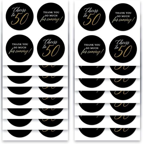 Mobiusea Creation Black Cheers to 50 & Thank You for Coming Stickers | 60pcs Round Gold Foil Stickers for 50th Birthday & Wedding Anniversary | Waterproof Envelope Seals for Party Favors in Kuwait