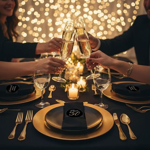 Mobiusea Creation Black Cheers to 50 & Thank You for Coming Stickers | 60pcs Round Gold Foil Stickers for 50th Birthday & Wedding Anniversary | Waterproof Envelope Seals for Party Favors in Kuwait