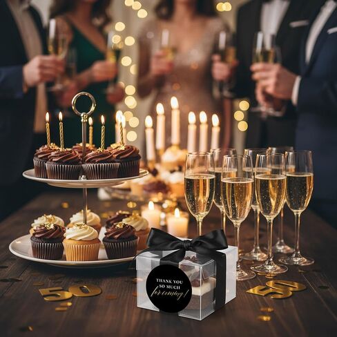 Mobiusea Creation Black Cheers to 50 & Thank You for Coming Stickers | 60pcs Round Gold Foil Stickers for 50th Birthday & Wedding Anniversary | Waterproof Envelope Seals for Party Favors in Kuwait