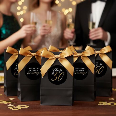 Mobiusea Creation Black Cheers to 50 & Thank You for Coming Stickers | 60pcs Round Gold Foil Stickers for 50th Birthday & Wedding Anniversary | Waterproof Envelope Seals for Party Favors in Kuwait